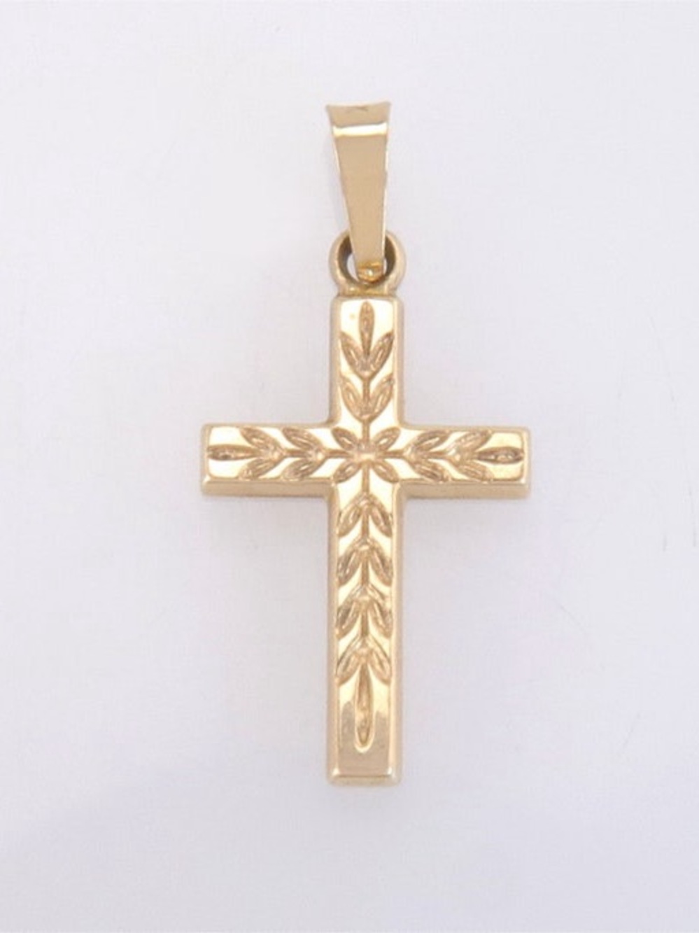 Designer 14k Solid Yellow Gold Engraved Detailed Mini Cross Pendant 0.45g